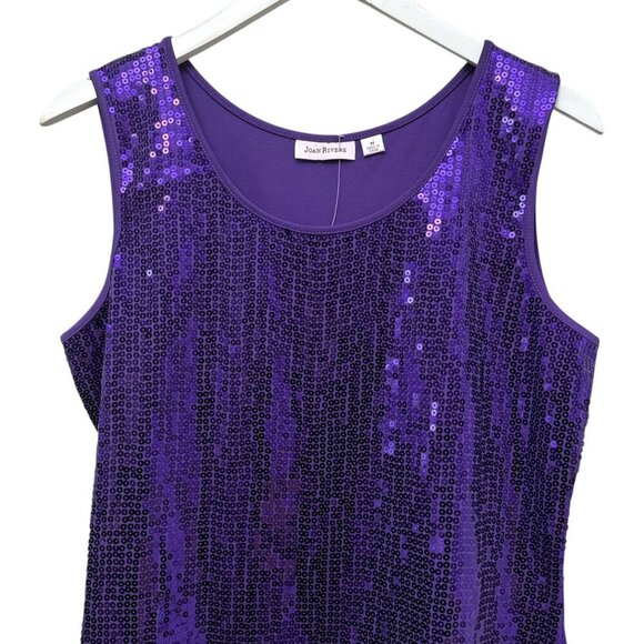 JOAN RIVERS Sequin Top Medium Purple Evening Womens Sleeveless Tank Stretch - Picture 2 of 9